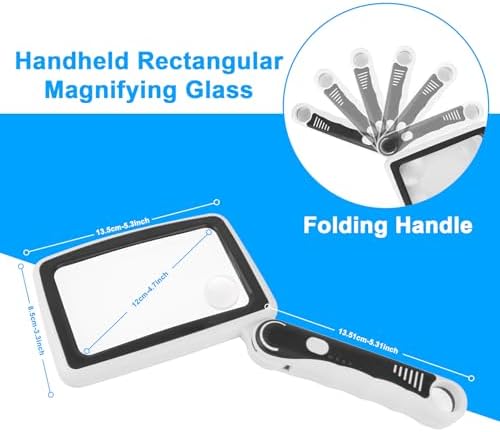 Rechargeable Magnifying Glass with Light, 5X 10X 45X Large Page Magnifier with 20 LED Lights, Folding Handheld Dimmable Magnifier for Seniors Reading Books and Small Print（Black & White）