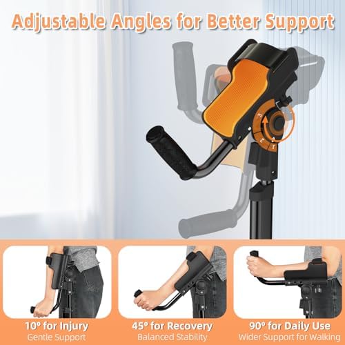 Adjustable Forearm Crutches for Adults – 10-Level Height Ergonomic Arm Crutches, Adjustable Hook & Loop Strap, Foldable Crutches for Leg&Surgery Recovery, Sports Injuries or Daily Use (1 Pair)