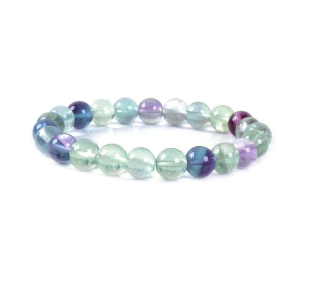 Adabele Real Natural Multicolor Fluorite Gemstone Beaded Bracelet 8 inch Stretch Chakra Healing Crystal Stone Jewelry Women Mom Gift GB8-C2