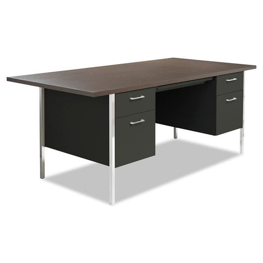 Alera Double Pedestal Steel Desk, 72" X 36" X 29.5", Mocha/Black