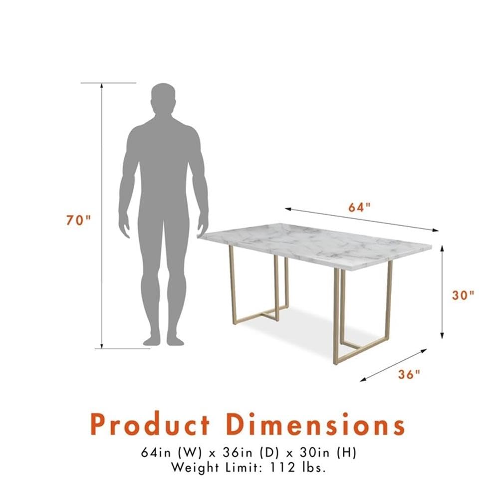 CosmoLiving Astor Dining Table, White Marble Top with Gold Legs