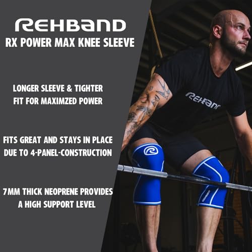 Rehband 7mm Power Max Knee Compression Sleeve for Strength Sports, Competition Grade, Neoprene Knee Sleeves for Bodybuilding & Heavy Powerlifting, Colour:Carbon/Black - 1 Pair, Size:Small