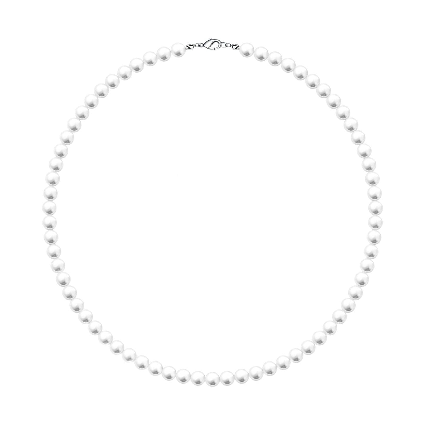 MJartoria Pearl Necklace for Men, 16''-24'' Pearl Necklaces for Women, 6/8mm White Pearl Choker Necklace Trendy Jewelry Gifts for Women Men (16 inches, 6mm)