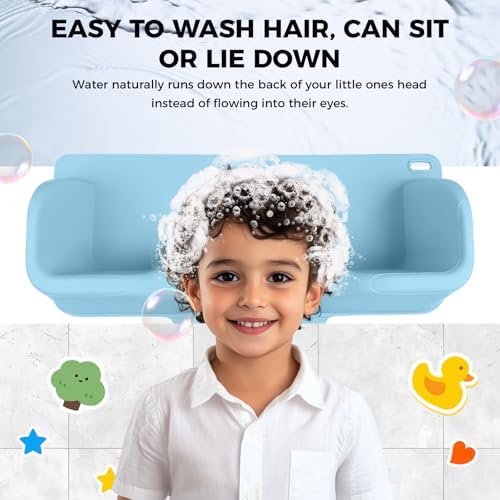 Portable Hair Wash Basin for Kids and Teens,Tear-Free Shampoo Bowl with Neck Support for Sink or Bathtub,Stress-Free Hair Washing (Blue)
