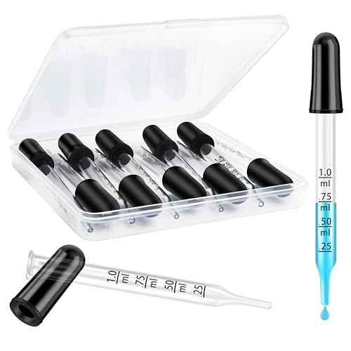 Herain Glass Eye Dropper-10 Pcs, 1ml Pipette Dropper for Essential Oil, Crafts, Skincare, Scientific Experiments, Measuring and Transferring a Variety of Liquids