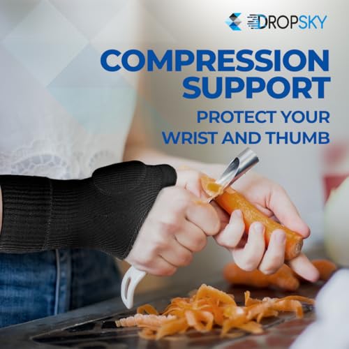 DropSky [4pcs] Gel Wrist Thumb Support Braces Soft with Gel Pad, Breathable Design, Relief Pain Carpal Tunnel, Arthritis Thumb, Fits Both Hands, Lightweight Support (Black)