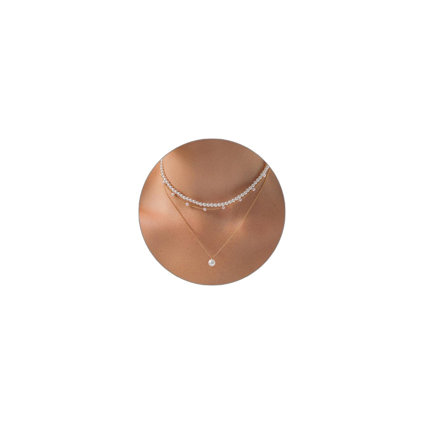 Luxval Layered Gold Pearl Necklaces for Women 14K Gold Plated Dainty Layered Tiny Single Pearl Choker Trendy Cute Gold Necklace Stack Wedding Jewelry Sets for Women Bridesmaid Gifts