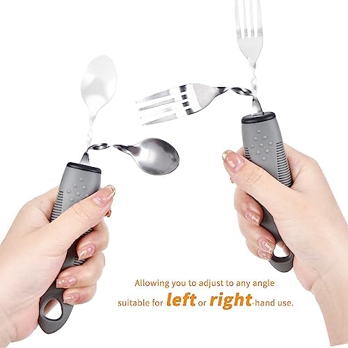 Weighted Utensils for Hand Tremors, Weighted Silverware for Parkinsons Patients Arthritic Hands, Built Up Utensils for Adults, Adaptive Eating Utensils (Grey-Bendable Utensils)