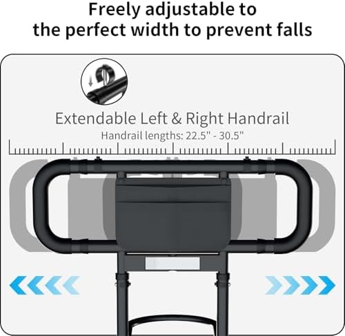 Bed Rails for Elderly Adults Safety: Elderly Assistance Products with Adjustable Double Grips, Storage Pocket, Motion Sensor Light, Items for Elderly Bed Rail, Can Withstand 300lb(Black)
