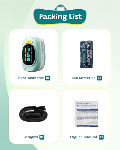 Children Pulse Oximeter Fingertip Pulse Oximeter for Kids Child Blood Oxygen Monitor Portable Blood Oxygen Saturation Monitor SpO2 Finger Included With AAA Battery