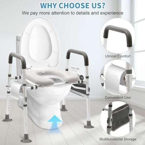 Raised Toilet Seat with Handles,500lbs Heavy Duty Toilet Seat Riser,Adjustable Safety Assist Toilet Chair for Elderly,Handicap, Pregnant,Fits Any Toilet