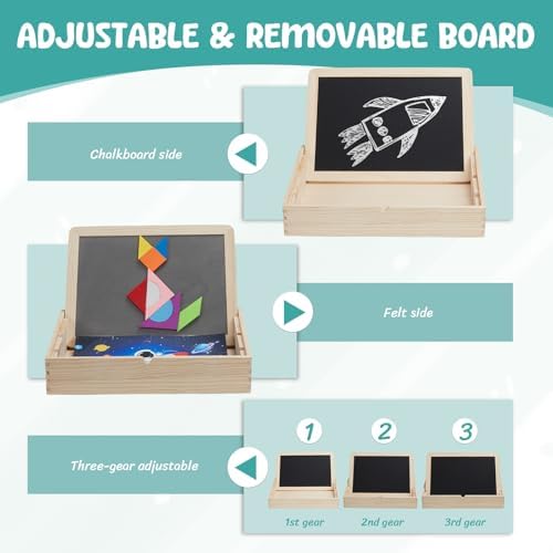 Wooden Sensory Sequin Box |Calm Down Corner Kit with Sensory Sequin Flip Mats,Space-Themed Felt Puzzle & Felt Tangram | Calming Corner Items for Kids -Sensory Room Must Haves