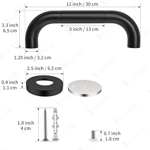 4 Pack 12 Inch Shower Grab Bar, YuanDe Matte Black Bathroom Grab Bar Handle w/Anti-Slip Knurled Grip, Stainless Steel Bath Balance Bar, 1.25" Diameter Safety Hand Rail Support,Handicap Injury Elderly