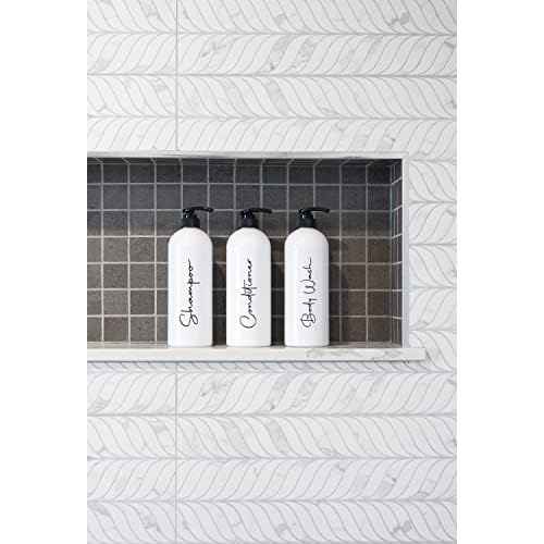 Alora 16oz Refillable Shampoo and Conditioner Dispenser Bottles - Set of 3 - Pump Bottle Dispenser for Shampoo, Conditioner, Body Wash - Empty Plastic Refillable Containers for Shower, Matte White