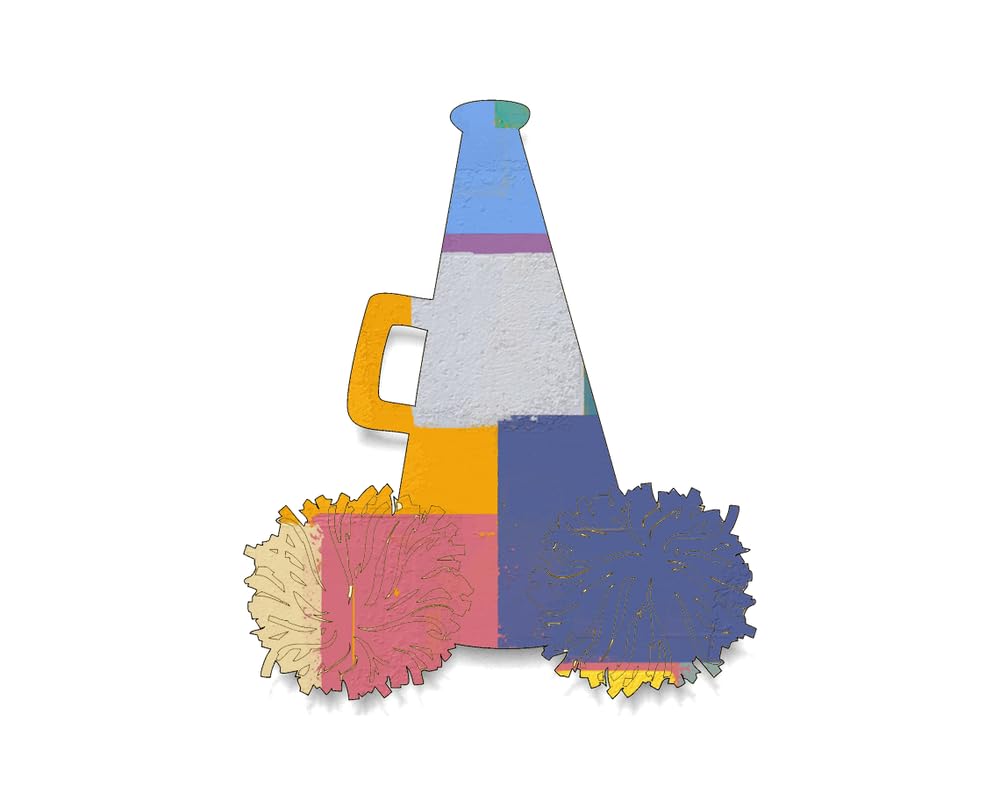 Unfinished Wood for Crafts - Megaphone with Pom Poms - Large & Small - Pick Size - Unfinished Wood Cutout Shapes Sports Cheerleader Cheer Leading Team - Various Size, 1/8 Inch Thickness, 1 Pcs