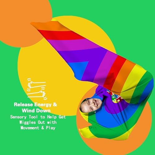 World Autism Awareness Sensory Body Sock Full-Body Wrap - Help Children with Autism to Relieve Stress - Stretchy Breathable Sensory Sack for Boys, Girls (Small)