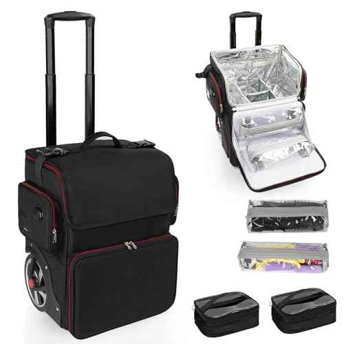OCHEAL Hairtylist Travel case,Large Makeup Train Cosmetic Makeup Case, Hairdresser Bag with Detachable Pouch,Heat Insulation Anti-scalding Full layer Hairdressing Tool Organizer Trolley with wheels