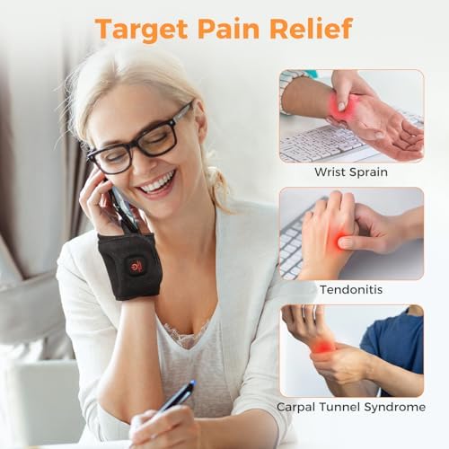 Wrist Heating Pad, Heated Wrist Wrap, Heating Pad for Wrist Cordless, Heated Wrist Wraps for Pain with 30 Mins Auto-Off, 3000mAh Battery, 3 Heating Modes(Black)