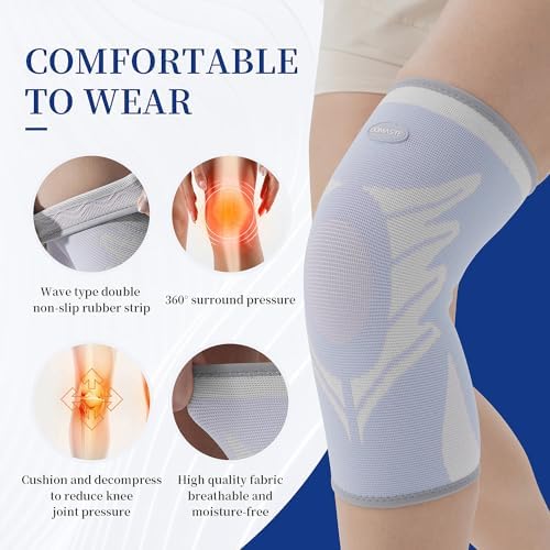 Sports Slim Knee Braces for Women - No-Slip Knee Compression Sleeve for Dance, Yoga, Knee Support for Knee Pain, Joint Pain Relief(Bright White, S, 2 Pack)