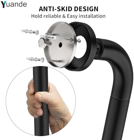 4 Pack 20 Inch Shower Grab Bar, YuanDe Black Bathroom Grab Bar Handle w/Anti-Slip Knurled Grip, Stainless Steel Bath Balance Bar,1.25" Diameter Safety Hand Rail Support,Handicap Injury Elderly Senior