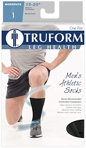 Truform Compression Socks, 15-20 mmHg, Men's Crew Length Mid-Calf Cushion Foot Socks, Tan, Medium