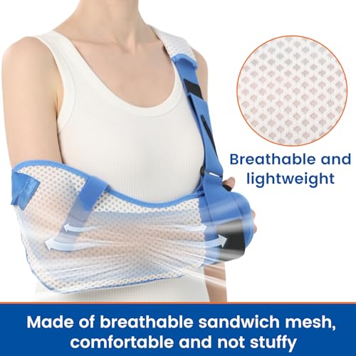 Arm Sling for Shoulder Injury with Waist Strap - Immobilizer Brace Support for Sleeping, Rotator Cuff Surgery (Mesh Version, Right, Large,40-51 inch)