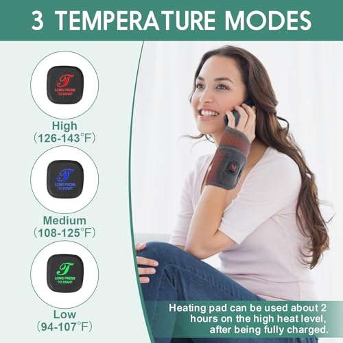Heated Wrist Wrap Cordless, Wrist Heating Pad for Pain Relief, 3000mAh Rechargeable Wrist Warmers for Men Women, 3 Heat Levels Carpal Tunnel Wrist Brace with 30 Mins Auto-off (Grey)