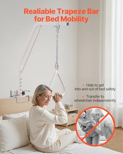 VEVOR Trapeze Bar for Bed Mobility, Medical Bed Trapeze with Clamps & Metal Chain, 250LBS Weight Capacity Beds Pull Up Assist for Elderly & Disabled, Ideal for Home Care, Hospitals, Nursing Homes