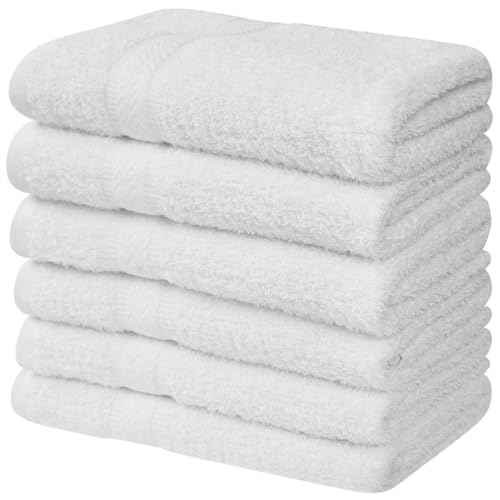Linteum Textile Supply Premium Hair Drying Towels 100% Ring Spun Cotton Hair Towel for Women, Men, Kids 20x40 inches Quick Dry Salon Towels Hand Towel for Gym, Hair Care, Spa, Home [Pack of 6] White