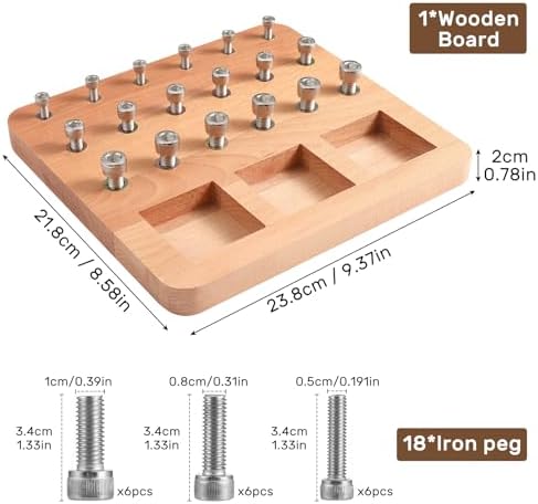 Wooden Peg board for Occupational Therapy with 3 Sizes of Pegs and Holes, Wood Pegboard for Finger Dexterity, Hands Therapy Peg Board to Improve Finger Motor Skills and Hand-Eye Coordination, 18 Holes