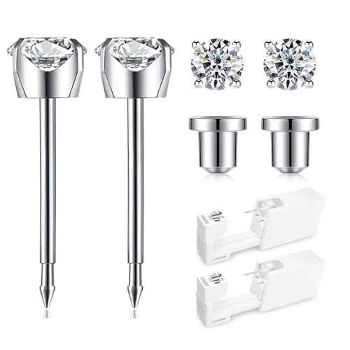 Ear Piercing Kit | Disposable Ear Piercing Gun Kit Made in 316L Surgical Stainless Steel 4mm - 4prong Cubic Zirconia | At Home Self Piercing Kit with Earrings Studs