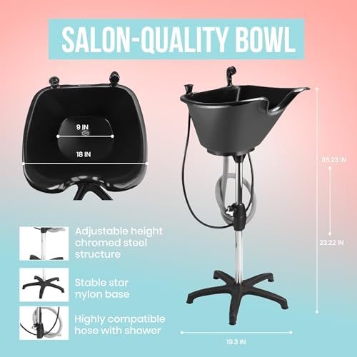 Dompel Portable Shampoo Bowl, Ergonomic and Deep Portable Wash Bowl for Hairstylist and Handicap & Disabled, Seniors, Home Services, Steel Structure, Hair Washing Basin. (DOMPEL- NECK)