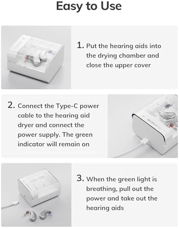Hearing Aid Dryer and Dehumidifier, Removes Moisture, Sweat, and Dust from Hearing Amplifiers, Earbuds