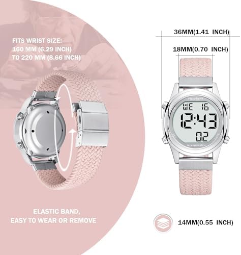 Digital Talking Watch for Ladies with American Accent Voice LCD Big Numbers Watch for Visually impaired, Elderly or Blind People