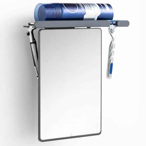 TAILI Shower Mirror Fogless for Shaving with Razor Holder, Anti-Fog with Powerful Suction for Bathroom,Makeup Shave Mirror Wall Mounted for Men & Women, Shatterproof & Removable,Grey