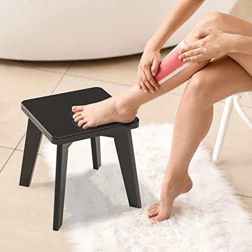 Shower Stool for Shaving Legs Kids Adults Small Bench for Bathroom Sink Bedroom Bamboo Wooden Stool for Inside Shower Black 10 inch
