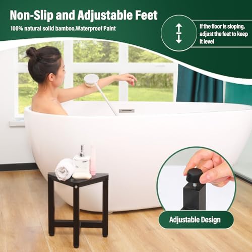 TYYIHUA 13.2" Shower Stool for Shaving Legs, Shower Foot Rest, Shower Stool for Inside Shower Waterproof, Small Corner Stool for Small Space, Small Shower Bench for Bathroom, Black