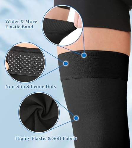 MGANG Thigh High Leg Sleeve 20-30 mmHg Graduated Compression with Grip Top, Medical Compression Stockings for Men and Women, with Varicose Veins, Lymphedema, Swelling & Venous Insufficiency, Black S