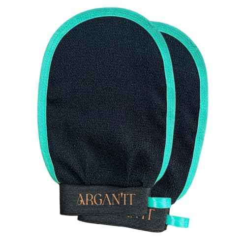 Arganit Bath Mitt Set of 2 ? Original Exfoliating for Dead Skin Removal - Microdermabrasion Mitts, Self-Tan Remover and Keratosis Pilaris Treatment Moroccan Hammam Body Mitt 100% Viscose
