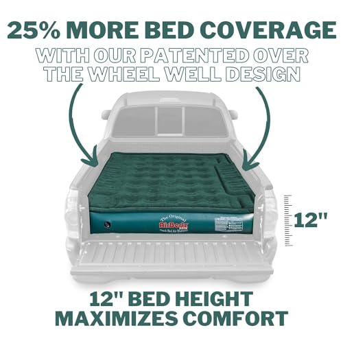Pittman Outdoors AirBedz Lite PPI PV202C Full Size, Short 6'-6.5' Truck Bed Air Mattress with DC Corded Pump (76"x63"x12" Inflated),Green,Full Size Beds