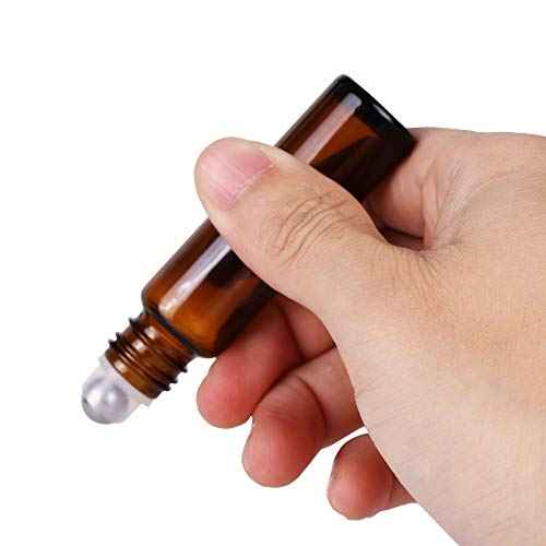 inice 4 Pack Essential Oil Roller Bottles 10ml Amber Glass RollerBall Bottle with Stainless Steel Roller Ball Alloy Cap for Daily Care