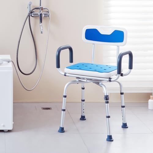 VEVOR Swivel Shower Chair 360 Degree, Adjustable Shower Seat with Armrests and Backrest for Inside Shower or Bathtub, Non-Slip Rotating Bathtub Chair Seat for Elderly Disabled Injured, 400lbs Capacity
