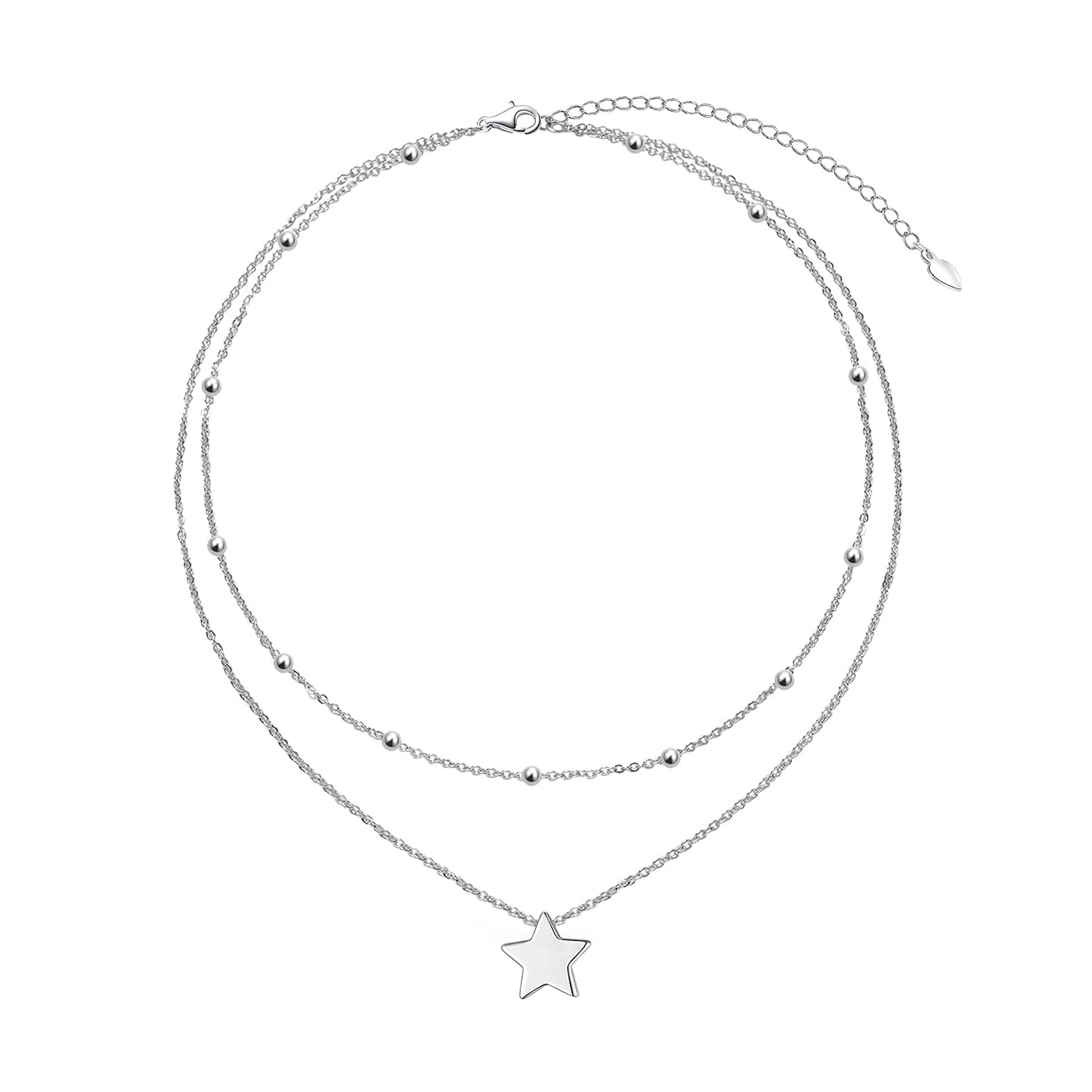 YinShan Layered Choker Necklace 925 Sterling Silver Star Pendant Jewelry Adjustable Clavicle Necklaces for Women Birthday Christmas Gifts