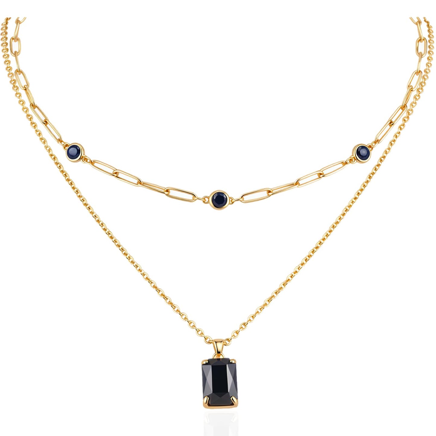VANGETIMI Black and Gold Layered Pendant Necklaces for Women 14k Gold Plated Crystal Choker Necklace Paperclip Rhinestone Necklace Party Prom Jewelry