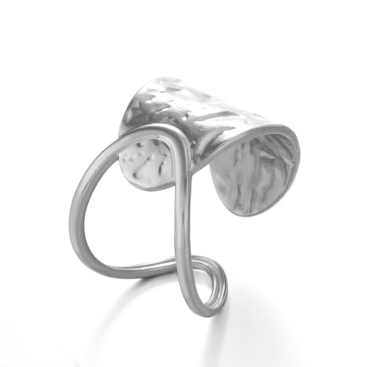 AIETUE Chunky Rings For Women, Gold Silver Thumb Ring Asymmetrical Wavy Curve Ring Adjustable Non Tarnish Dainty Stainless Steel New Year Anniversary Birthday Jewelry Gift (Crossing Silver)