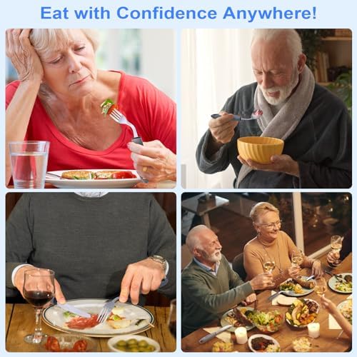 Adaptive Utensils,Weighted Utensils for Hand Tremors,Utensils for Parkinsons Patients,Elderly,Arthritis,Weak Hand Grip,Tremors&Handicapped.Stainless Steel Knife,Fork and Spoons Set (4pcs Left-Handed)