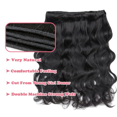 14A Body Wave Human Hair Bundles 14 16 18 20 Inch Bundles Human Hair 100% Unprocessed Brazilian Virgin Hair Body Wave 4 Bundles Human Hair Extensions for Women Natural Color Quick Weave