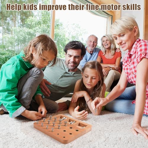 Wooden Peg board for Occupational Therapy with 3 Sizes of Pegs and Holes, Wood Pegboard for Finger Dexterity, Hands Therapy Peg Board to Improve Finger Motor Skills and Hand-Eye Coordination, 18 Holes