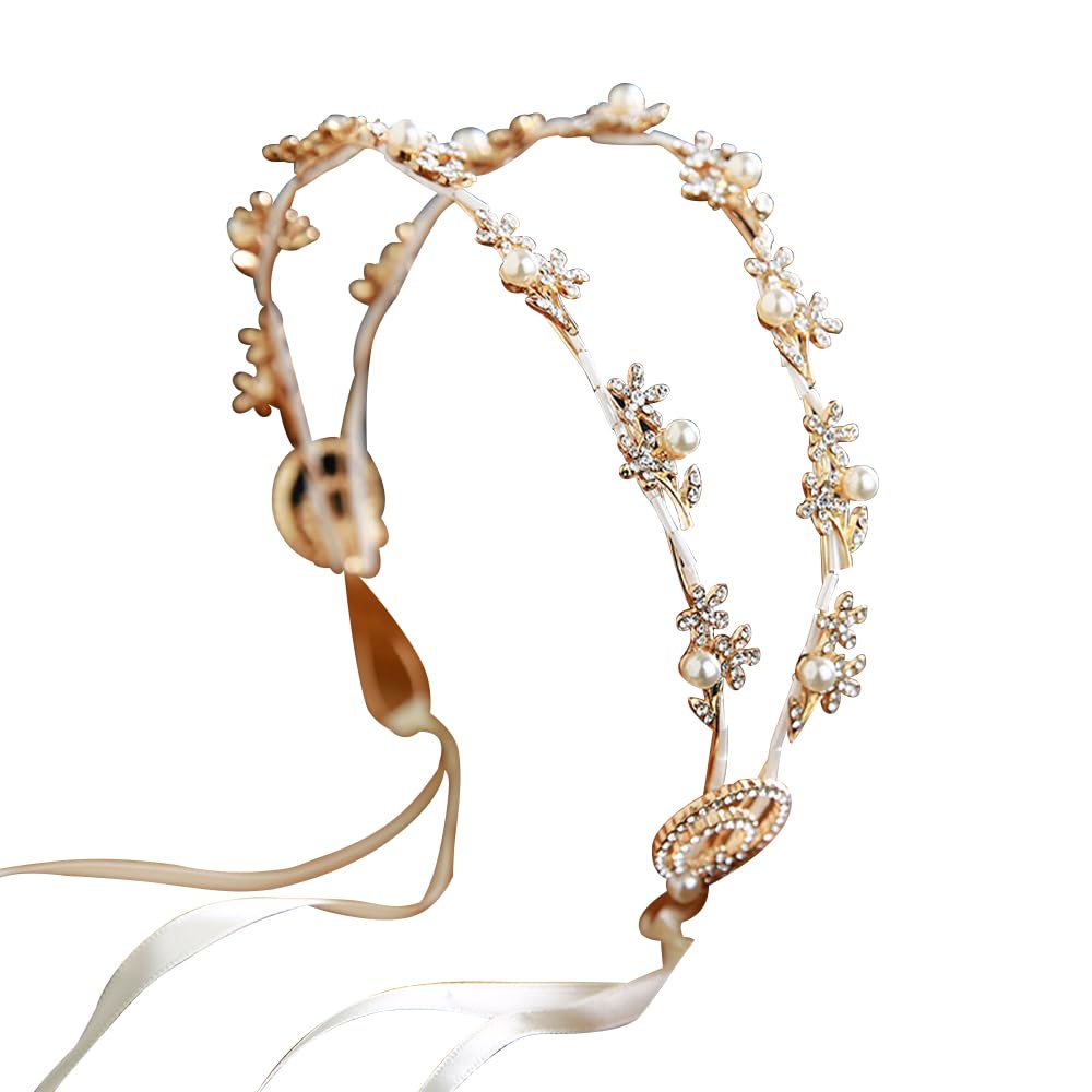 Efficewery Boho Floral Crown for Women– Adjustable Faux Silk Flower Headband, Handmade Wedding Hair Accessory for Festivals & Photoshoots, Flower Hair Crown for Women (Gold Flower Pearl, Adjustable)
