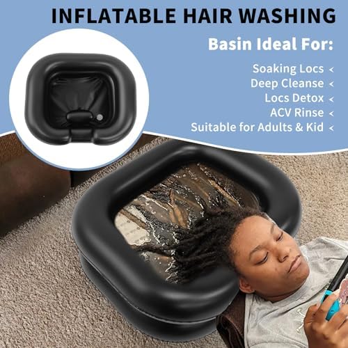 Inflatable Shampoo Basin, Portable Shampoo Bowl with Neck Support and Drain Hose for bedridden People, Portable Shampoo Sink for The Elderly, Disabled, Pregnant Women, Injured People (Black)